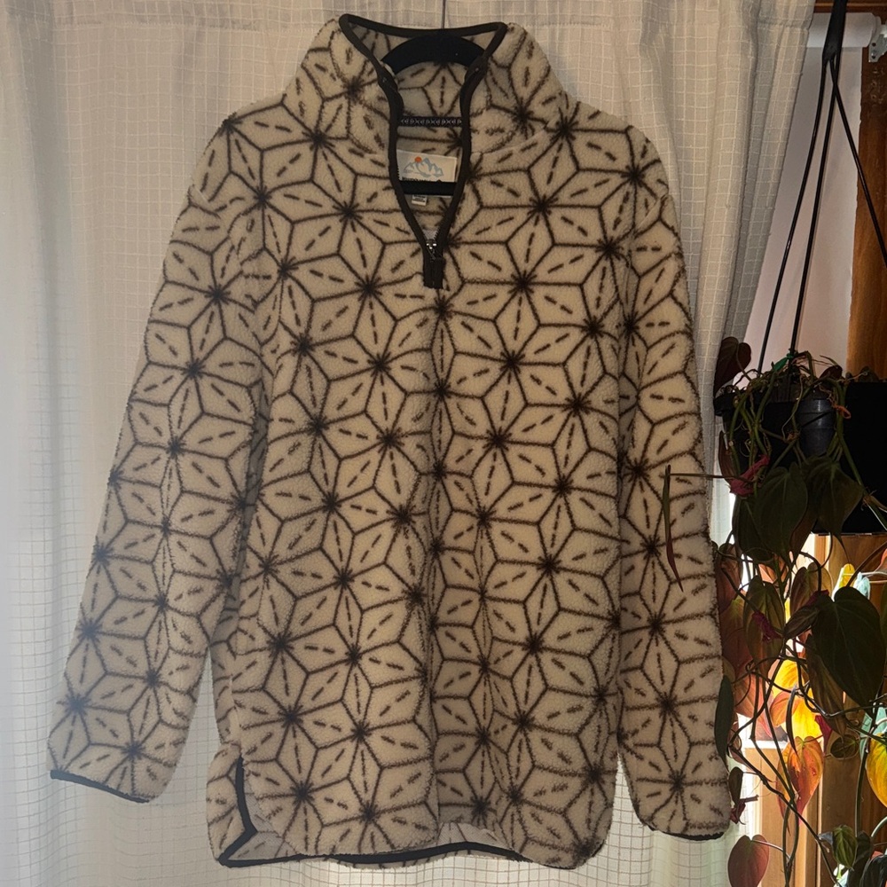 Cream Patterned Fleece Half-Zip Jacket